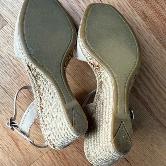 Prada Patent Leather Nude Espadrille Wedge Sandals Size 36.5 US 6.5 - Picture 5 of 9